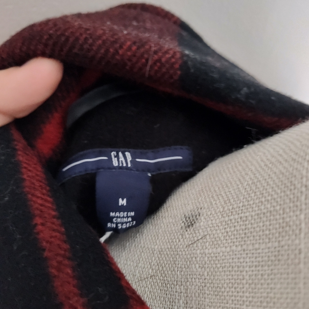 🥰 Vintage Y2K (2008) GAP Buffalo Plaid 3/4 Sleeve Mid Length Wool Pea Coat, SM - Picture 15 of 15